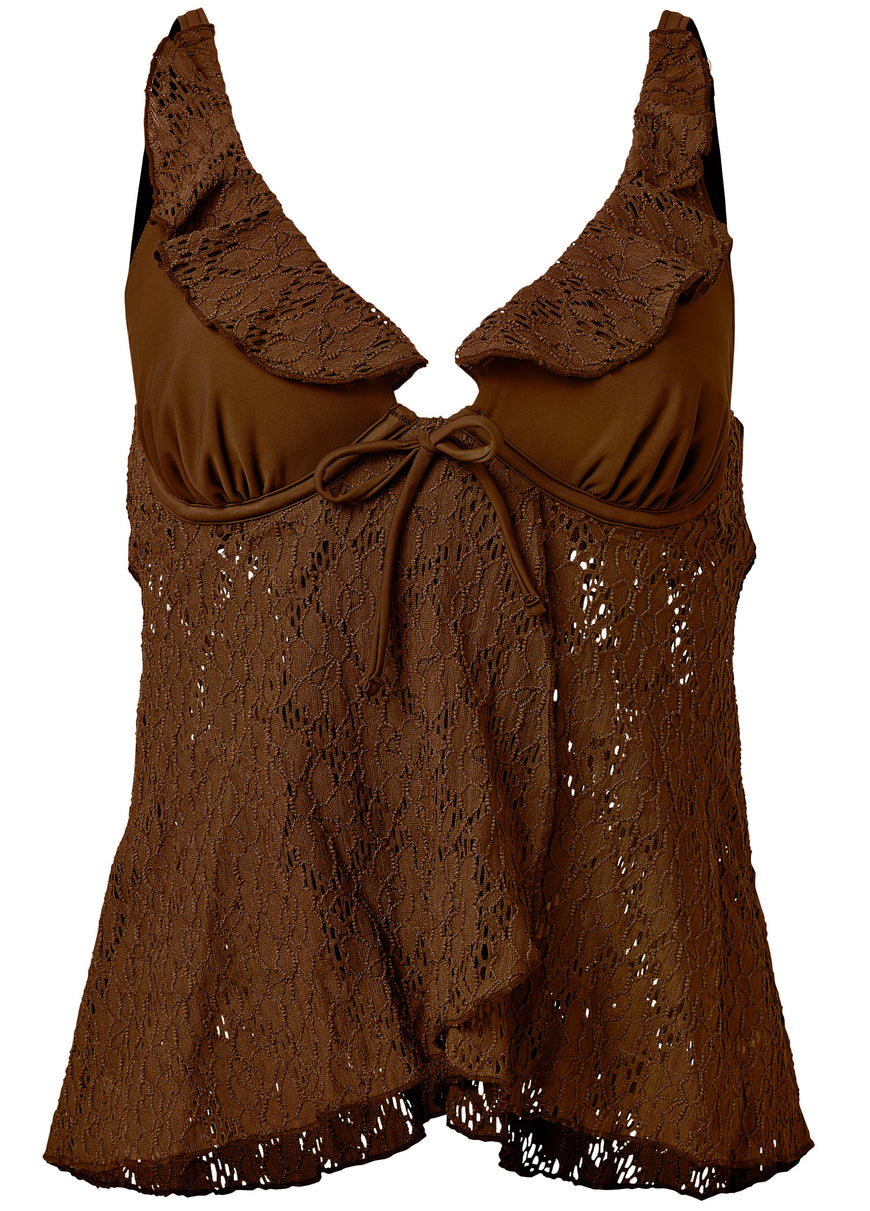 Lace Underwire Tankini - Lace Mocha