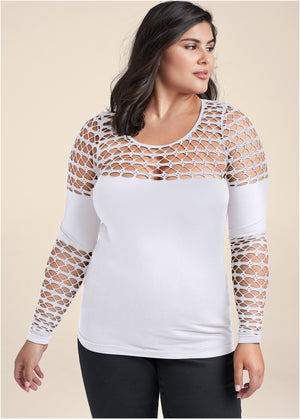 Seamless Fitted Cutout Top - White - thumbnail-9