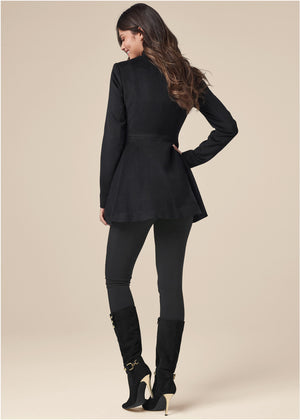 Faux Wool Peplum Peacoat - Black - thumbnail-3