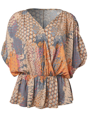 Printed Faux-Wrap Top - Orange Multi - thumbnail-5