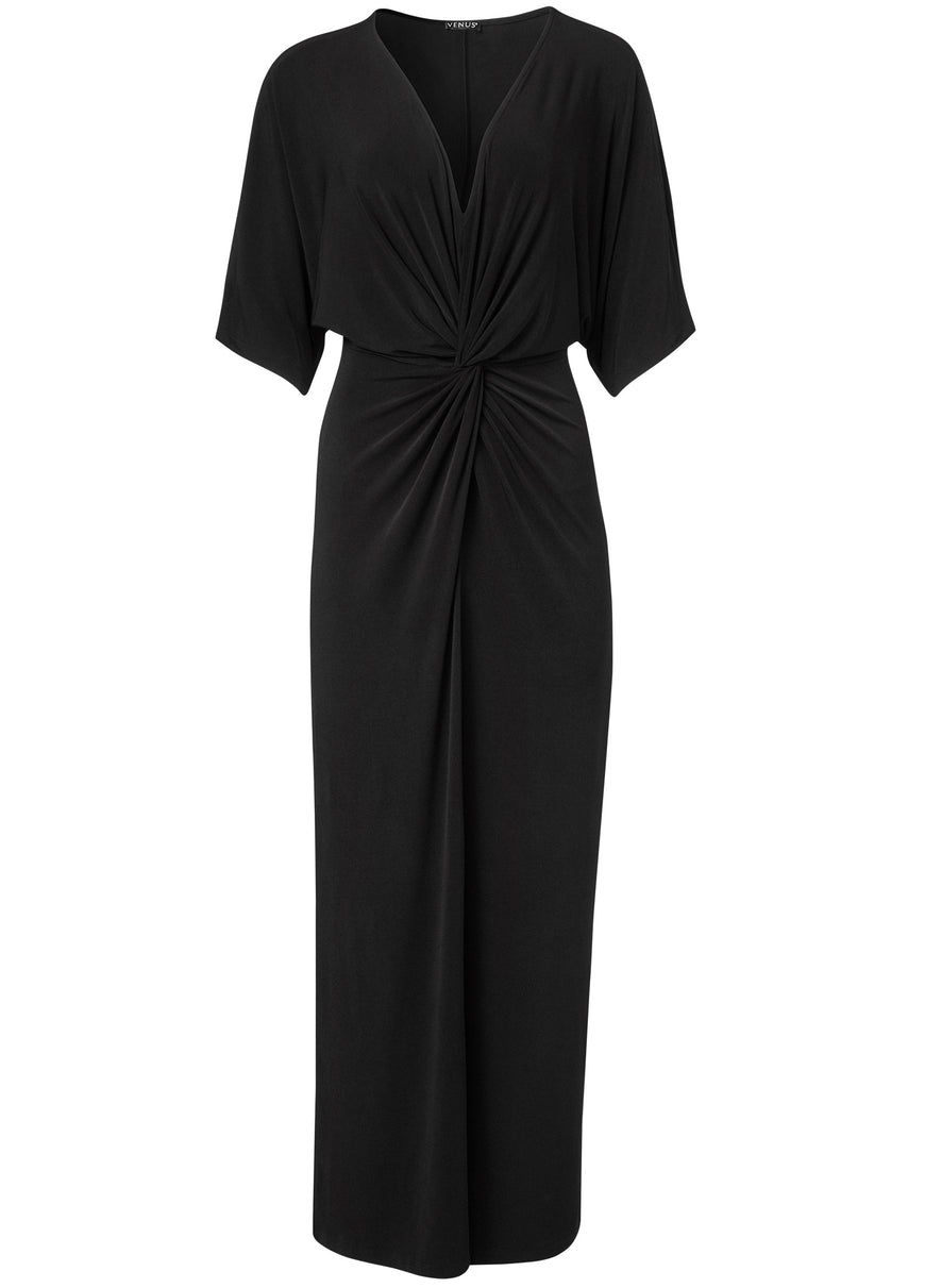 Robe longue torsadée sur le devant - Noir