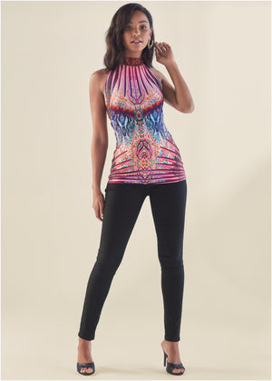 Neon Jungle Mock-Neck Top - Pink Multi - thumbnail-2