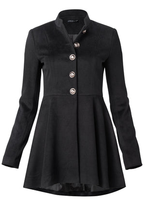 Faux Wool Peplum Peacoat - Black - thumbnail-6