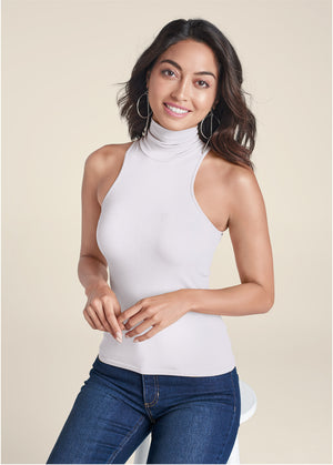 Mock-Neck Seamless Top - White - thumbnail-1