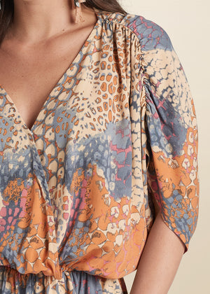 Printed Faux-Wrap Top - Orange Multi - thumbnail-3