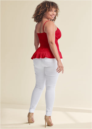 Smocked Mesh Top - Red - thumbnail-9