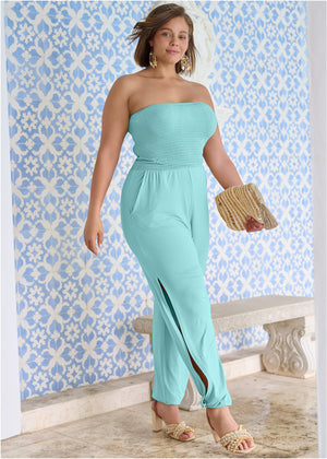 Smocked Side Slit Jumpsuit - Mint - thumbnail-13