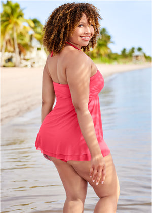 Flowing Bandeau Tankini - Sunset Pink - thumbnail-5