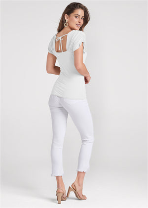 Ruched Sleeve Top - White - thumbnail-3