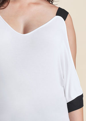 Cold Sholder Color Block Top - White & Black - thumbnail-10