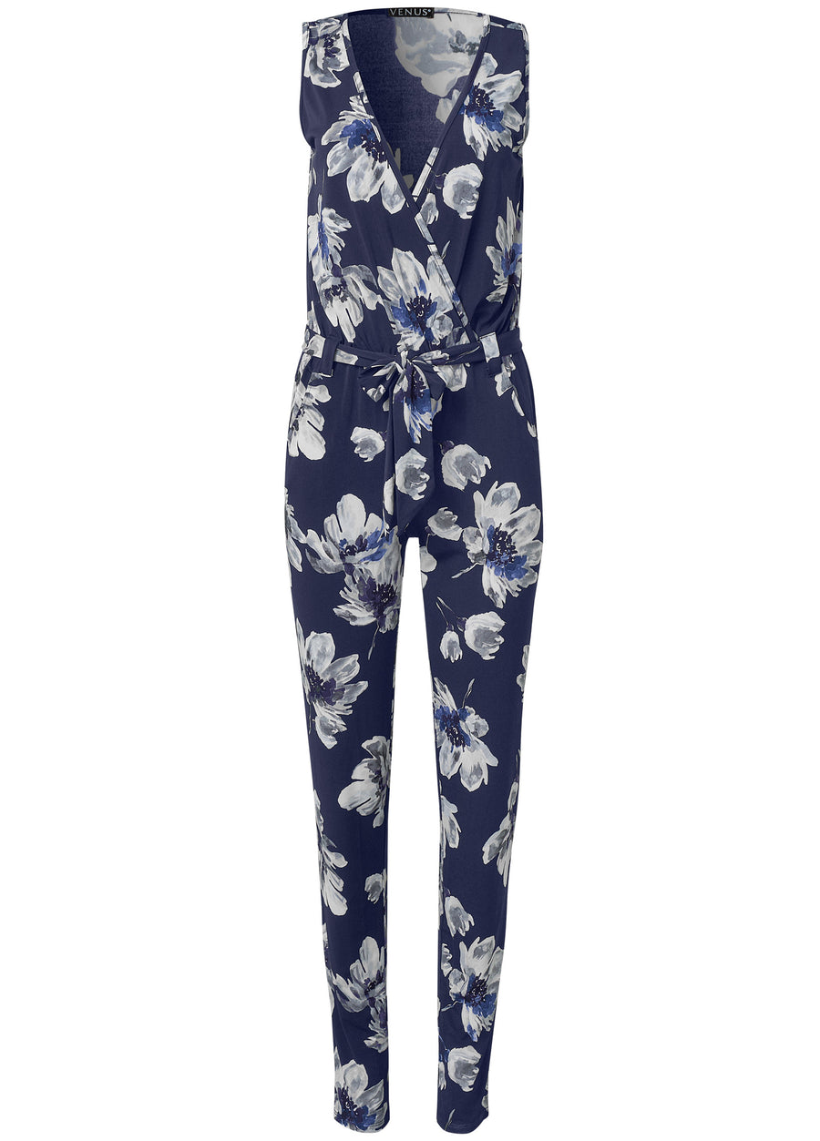 Floral Print Jumpsuit - Navy Multi