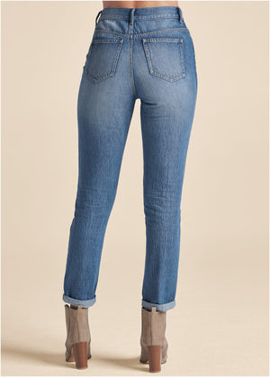 Relaxed Straight Jeans With Cuff - Medium Wash - thumbnail-3