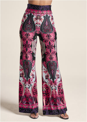 Wide Leg Paisley Print Pant - Pink Multi - thumbnail-2