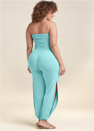 Smocked side slit jumpsuit - Mint - thumbnail-10