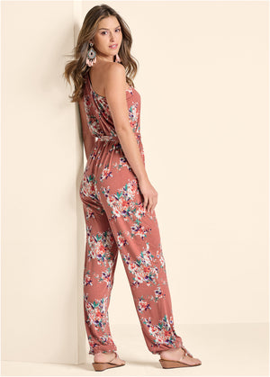 One-Shoulder Jumpsuit - Pink Multi - thumbnail-2