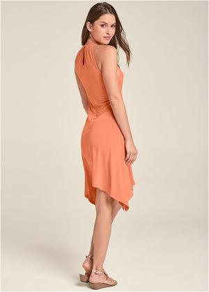 Keyhole Detail A-Line Dress - Orange - thumbnail-2