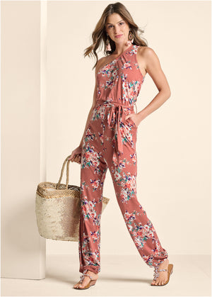 One-shoulder jumpsuit - Pink Multi - thumbnail-1