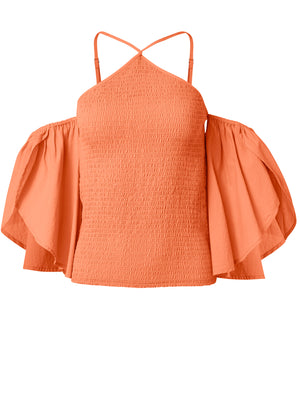 Smocked Fitted Top - Orange - thumbnail-6