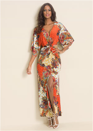 Twist front maxi dress - Orange Multi - thumbnail-5