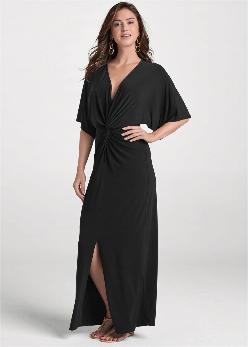 Twist Front Maxi Dress - Black