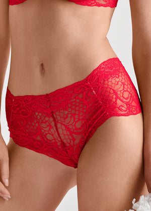 Lace Bralette And Panty Set - Red - thumbnail-6