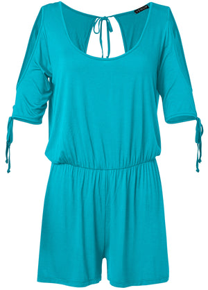 Cold shoulder romper - Aqua Reef - thumbnail-5