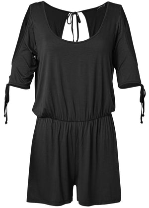 Cold Shoulder Romper - Black - thumbnail-2