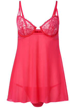 Lace And Mesh Babydoll - Dark Pink - thumbnail-5