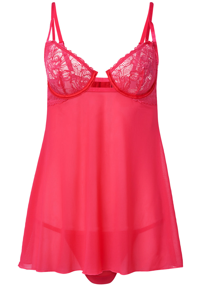 Lace And Mesh Babydoll - Dark Pink