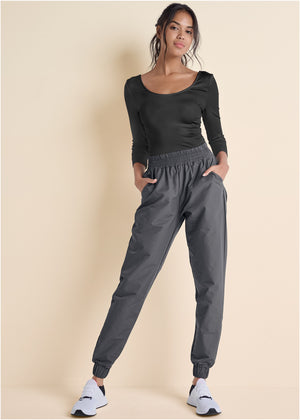 Two-Tone Sport Jumpsuit - Black & Grey - thumbnail-1