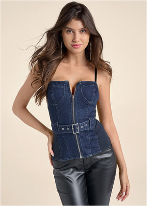 Denim Bustier Top  - Denim Multi - thumbnail-1