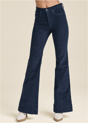 Corduroy Flared Pants - Navy - thumbnail-2