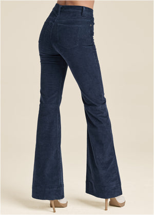 Corduroy Flared Pants - Navy - thumbnail-3