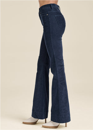 Corduroy Flared Pants - Navy - thumbnail-4