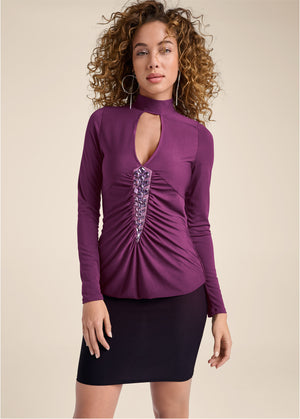 Embellished Mini Dress - Purple - thumbnail-1