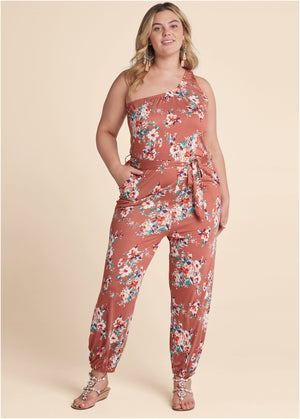 One-shoulder jumpsuit - Pink Multi - thumbnail-8