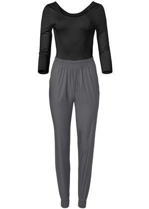 Two-Tone Sport Jumpsuit - Black & Grey - thumbnail-5