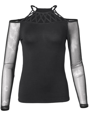 Strappy Neck Mesh Top - Black - thumbnail-6