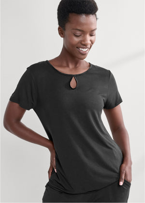 Satin detail sleep top - Black - thumbnail-1