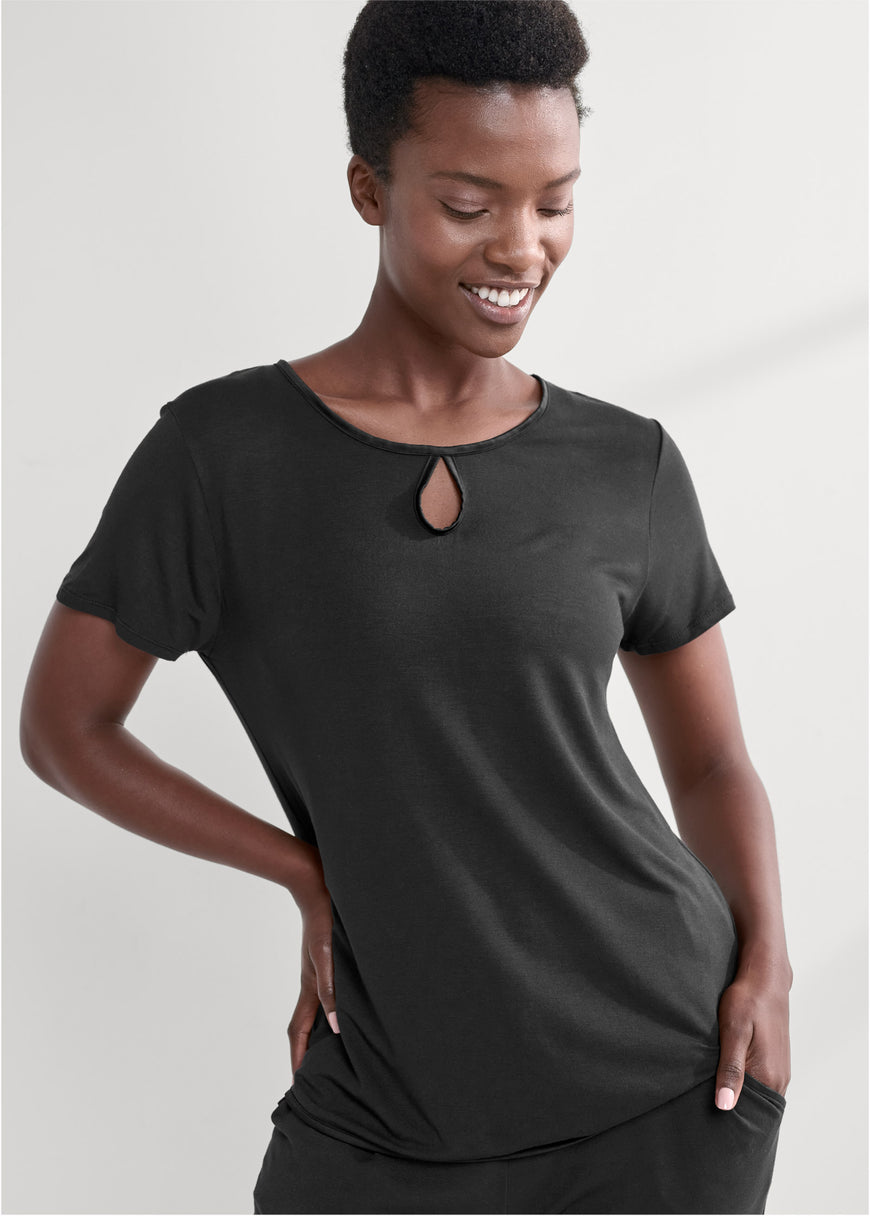 Satin Detail Sleep Top - Black