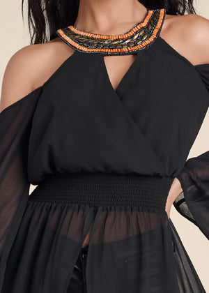 Embellished Maxi Top  - Black - thumbnail-3