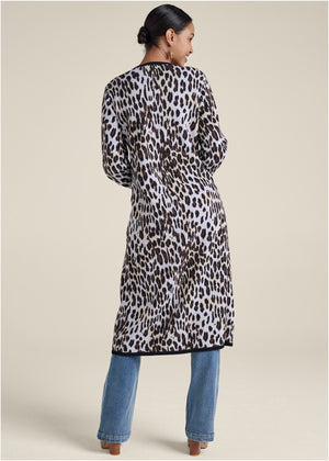 Snow Leopard Print Duster - White Multi - thumbnail-2