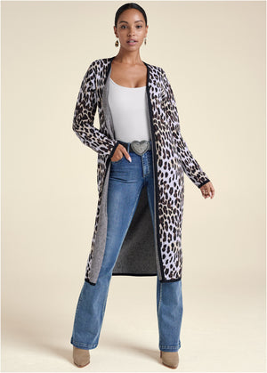 Snow Leopard Print Duster - White Multi - thumbnail-6