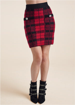 Plaid Sweater And Skirt Set - Black & Red - thumbnail-6