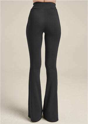 Flared Leg Ponte Pants - Black - thumbnail-2