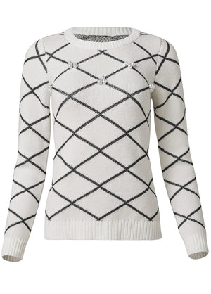 Pearl Embellished Sweater - White Multi - thumbnail-6