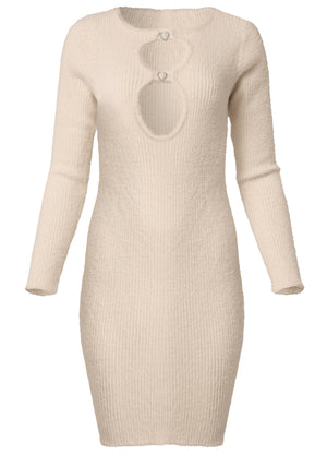 Keyhole Heart Sweater Dress - White - thumbnail-6