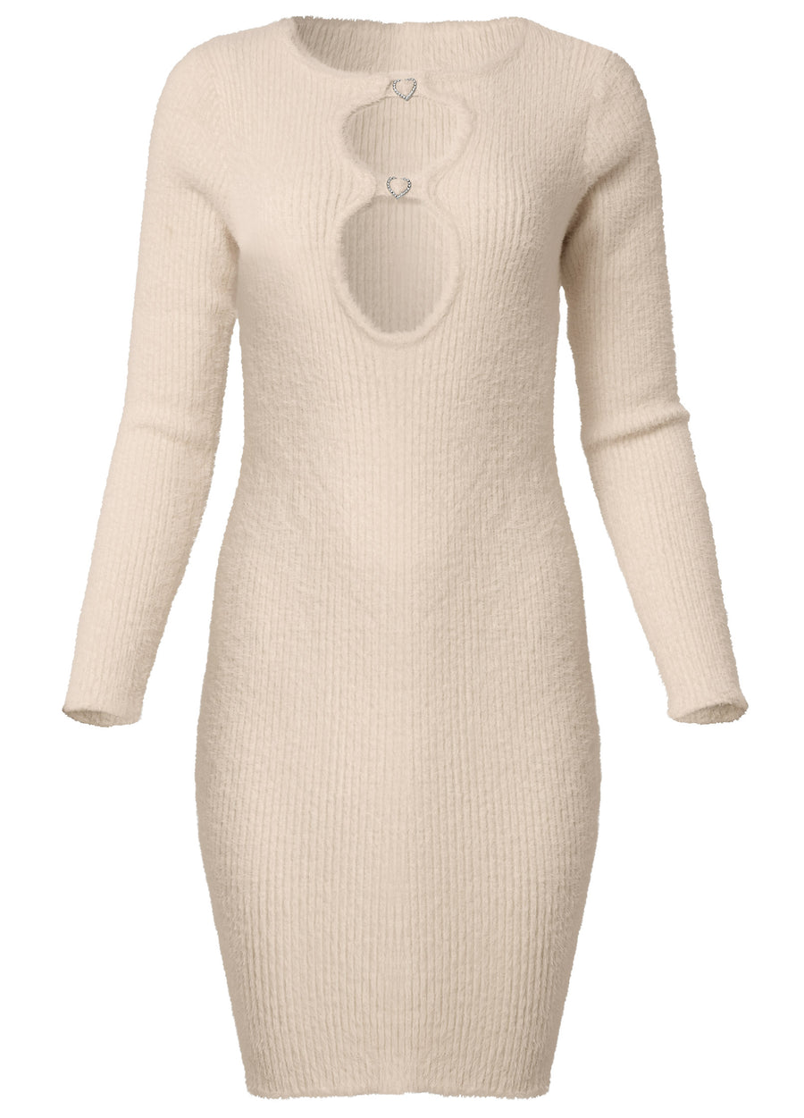 Keyhole Heart Sweater Dress - White