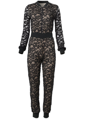 Lace Jogger Jumpsuit  - Black - thumbnail-5