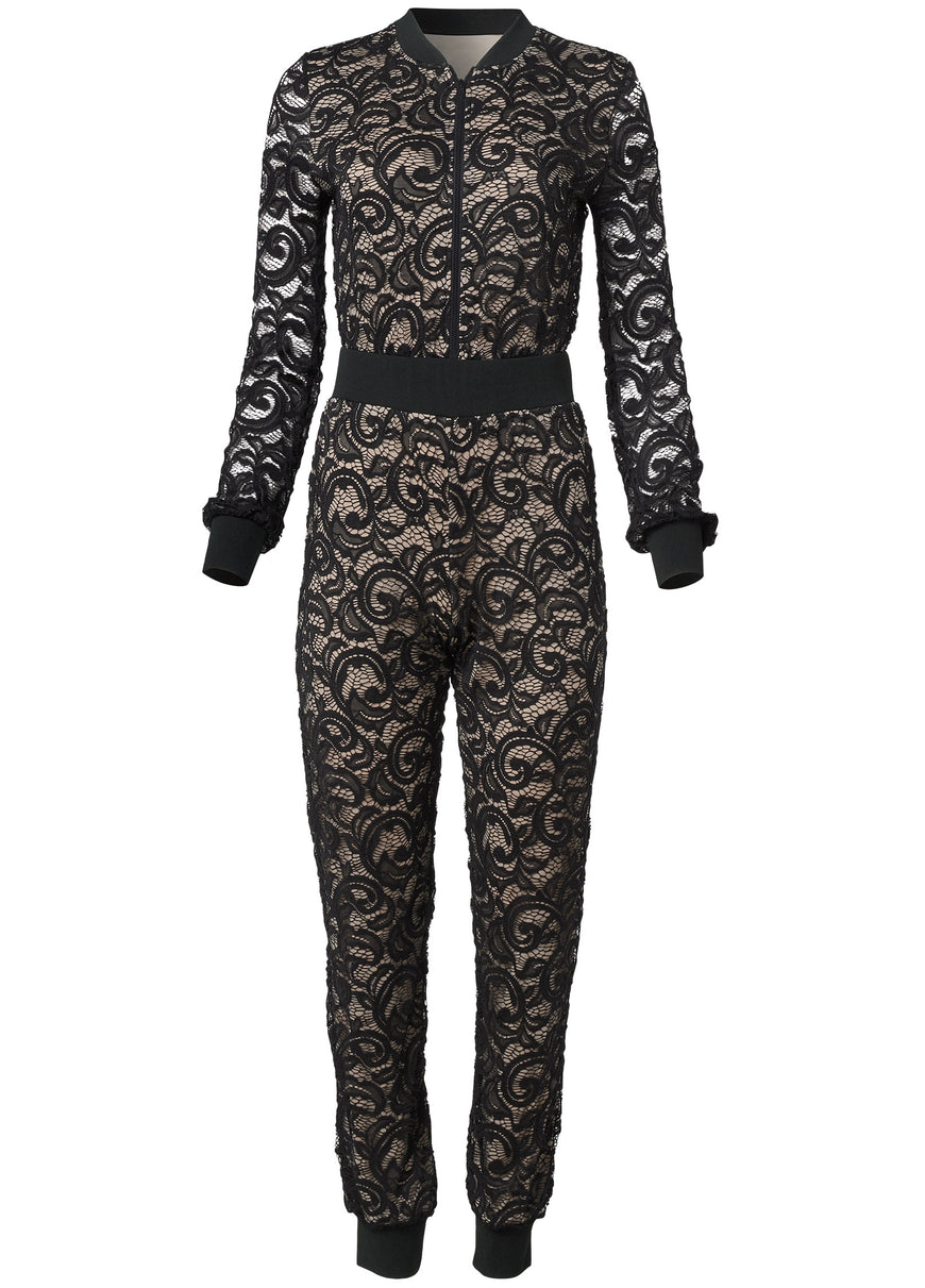 Lace Jogger Jumpsuit  - Black